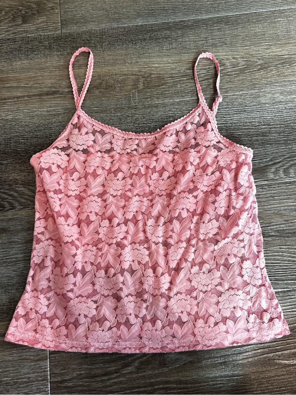 Women's Pink Lace Cami Tank Top - Lightweight Spaghetti Straps